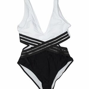 SHEIN Black and White Crisscross One-Piece Swimsuit